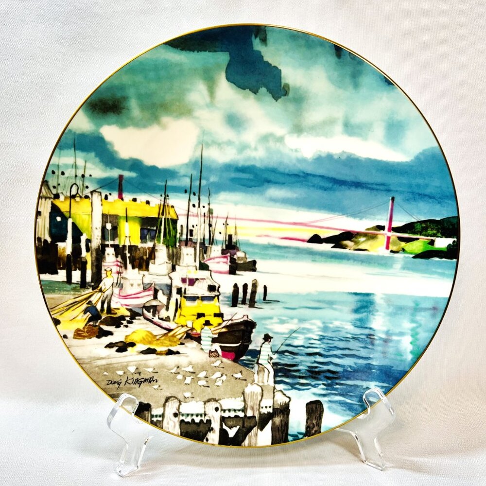 Royal Doulton Vintage Coastal Plate FISHERMAN'S WHARF Dong Kingman 9130/15,000